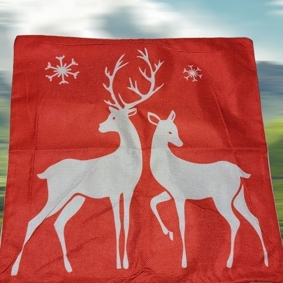 New CHRISTMAS Tree Deer Family Canvas Pillow Covers 18x18" Set Of 2 - T49 - Picture 3 of 4